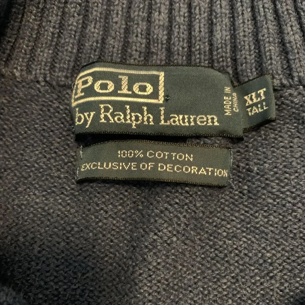 Polo Ralph Lauren Sweater Mens XLT Tall Blue‎ 1/4 Zip Knit Cotton Pullover